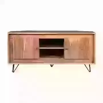 Japandi Style Corner TV Unit with Ribbed Detailing and Metal Legs